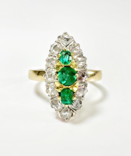 Bague marquise or, diamants et émeraudes "Alorine"