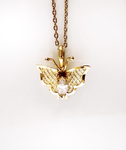 Pendentif papillon or et saphir blanc marquise « Appolina »
