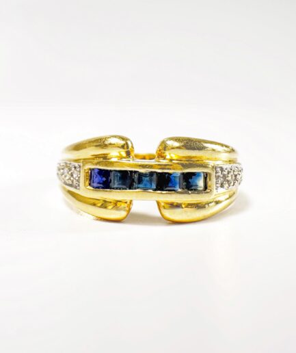 Bague Art déco or, saphir et diamants "Dahline"