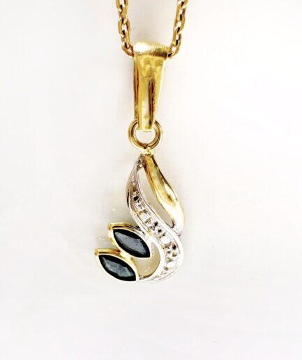 Gold and sapphire navette pendant "Elyara"