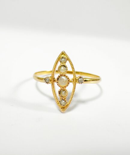 Bague marquise or et perles fines "Félicie"