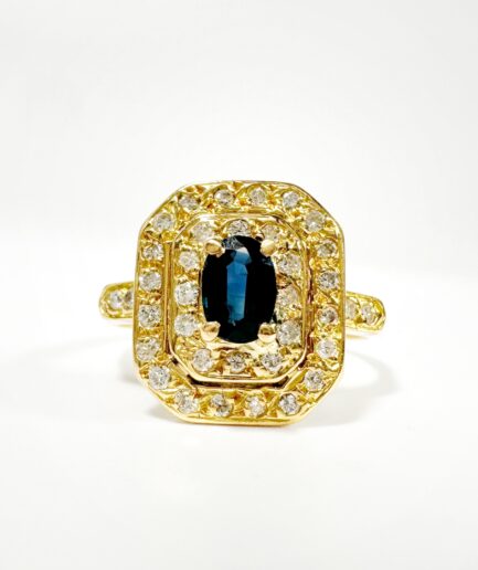 Bague or saphir ovale et diamants "Bleuenn"