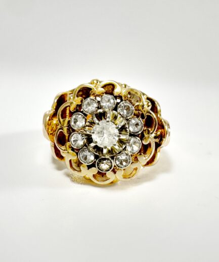 Bague rétro or et saphir blanc "Camellia"