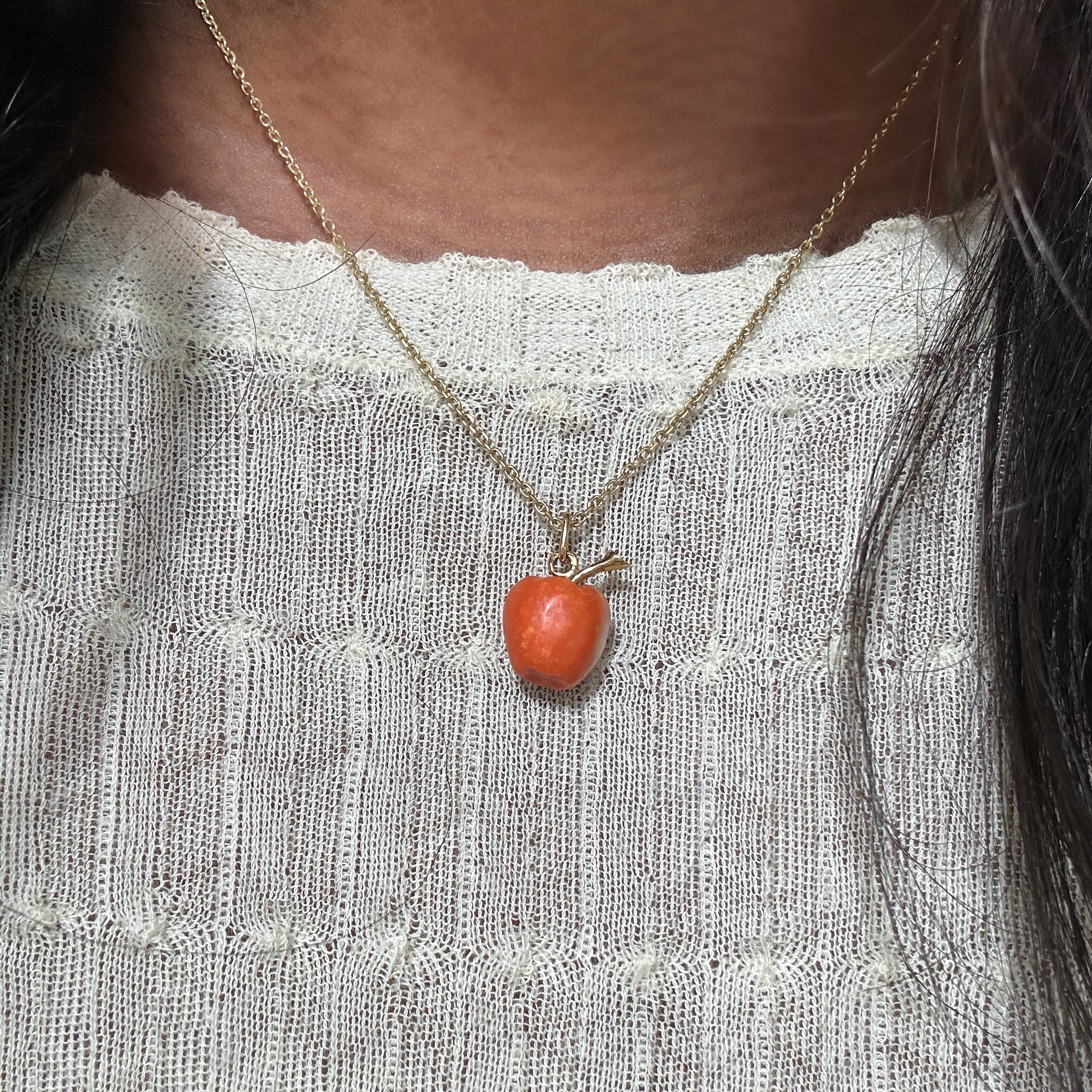 Gold and Coral Lucky Apple Pendant 