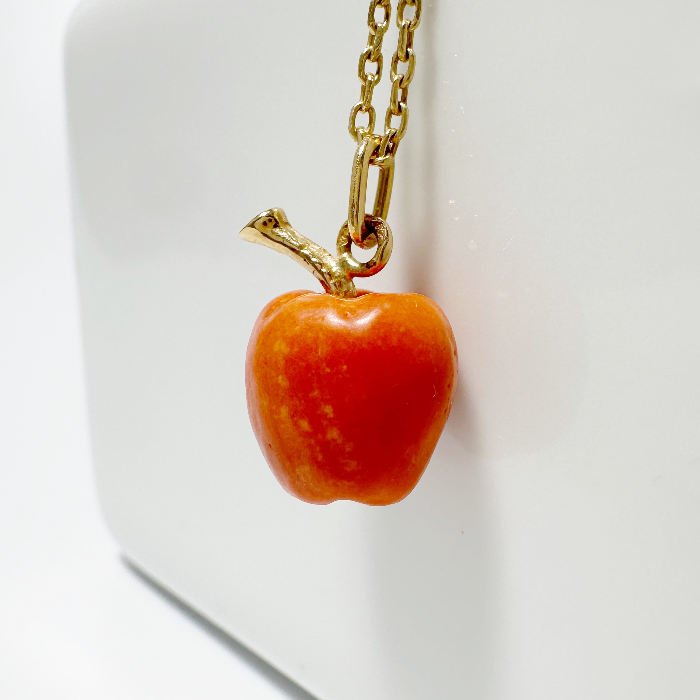 Gold and Coral Lucky Apple Pendant 