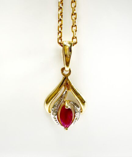 Pendentif or, rubis poire et diamants « Garline »