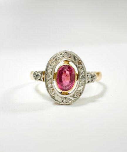 Bague or, tourmaline rose et diamants "Dahlia"