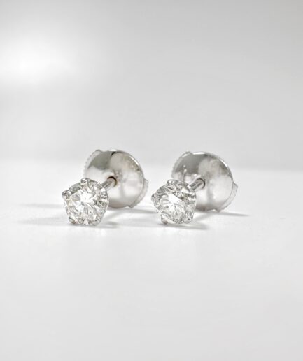 Puces d'oreilles solitaires or blanc et diamants "Yridia"