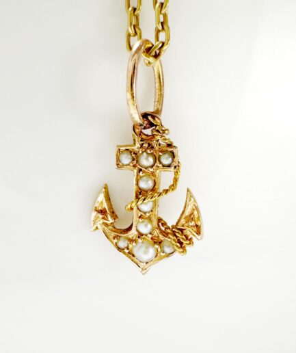 Pendentif ancre marine or et perles fines "Malo"