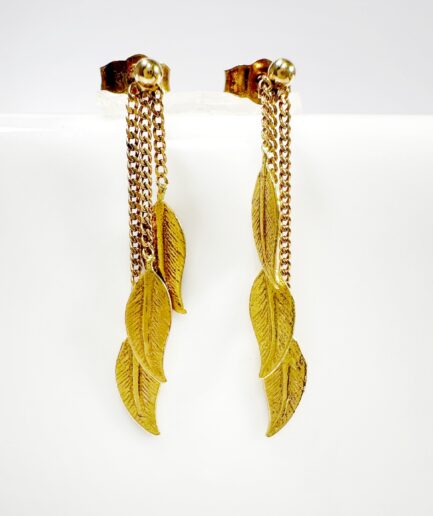 Boucles d'oreilles pendantes motif feuilles or "Salvia"