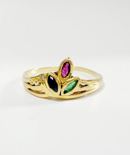 Bague tutti frutti or, rubis, saphir et émeraude "Lorine"