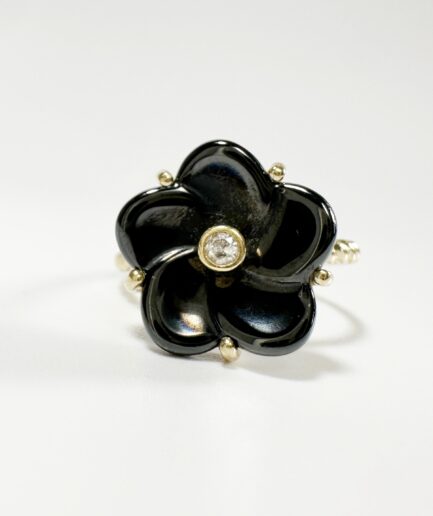 Bague or, hématite et diamant "Aubépine"