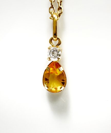 Pendentif or, citrine goutte et saphir blanc "Heliore"