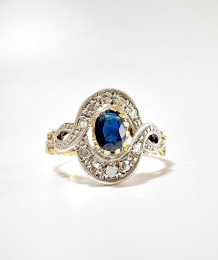 Oval gold, diamond and sapphire swirl ring "Alana"