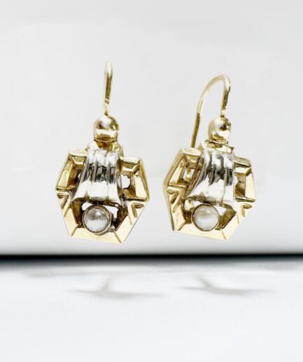 Art Deco gold and pearl leverback earrings